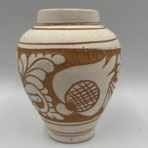Korond Hand Carved Ceramic Floral Carved Vase From Romania